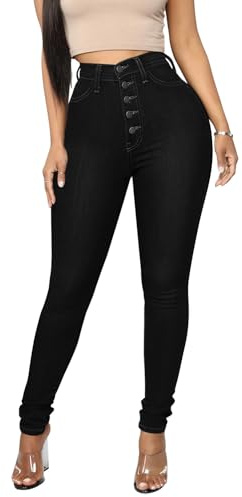 KUNMI Womens Curvy High Waist Stretch Butt Lifting Skinny Colombian Jeans Black