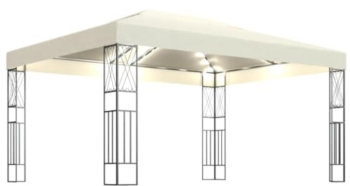 vidaXL Cenador con Tira de Luces Lateral Pérgola Jardín Patio Toldo Sombrilla Parasol Tienda Carpa Marquesina Desmontable 3x4 m Tela Color Crema