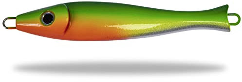 Rhino Premium Big Head Pilker Angelköder für das Meeres-Angeln Kunstköder für große Tiefen in Norwegen in klassicher Form, scharfe und stabile Drillings-Angelhaken, grün/gelb/orange, 400 g