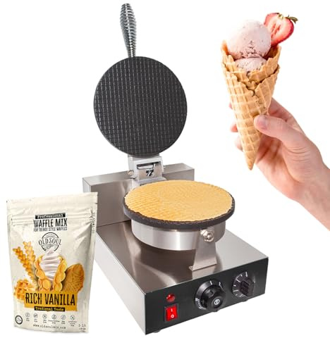 ALDKitchen Waffle Cone Maker | Waffle Cones for Ice Cream | Stainless Steel Waffle Iron | Single & Double | Nonstick | 110V (single)
