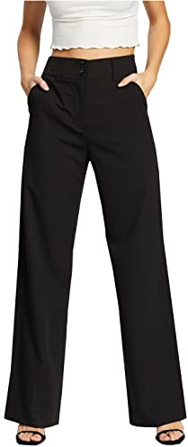 femiss Women's Wide Leg Trousers Tailored Office Work Smart Formal Relaxed Fit Trouser for Women