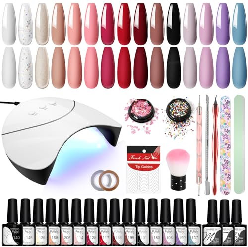 VANREESA Kit Semipermanente Unghie, 15 Coloris Set Smalto Semipermanente Unghie con U V/LED Lampada Kit Unghie Gel Completo con Matt Top Base Coat Regali per Principianti