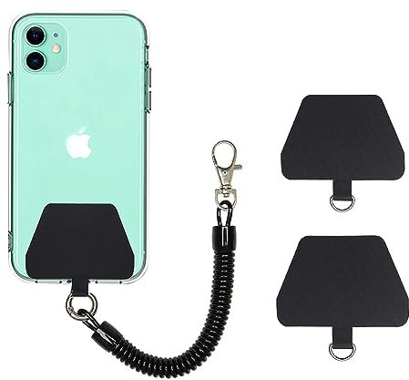 Ownkim Chaîne Téléphone Portable Universelle avec Câble Spiralé Flexible, Porte-clés Longe Compatible avec iPhone/Samsung/Huawei, Protection Antivol et Antichute (2 Inserts, Noir)