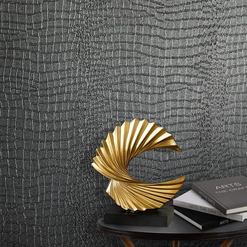 Zeeko Black Peel and Stick Wallpaper 17.3 x 118 Removable Crocodile Wallpaper Embossed Contact Paper Textured Wall Paper for Cabinet Bedroom Bathroom