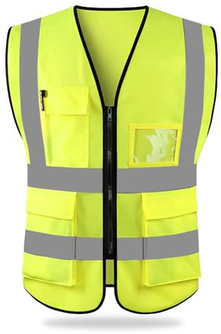 HYCOPROT Sicherheitswesten Warnweste Hohe Sichtbarkeit Reflektierendes Weste Executive Manager Jacke Zip 2 Band Brace (Gelb, XXL)