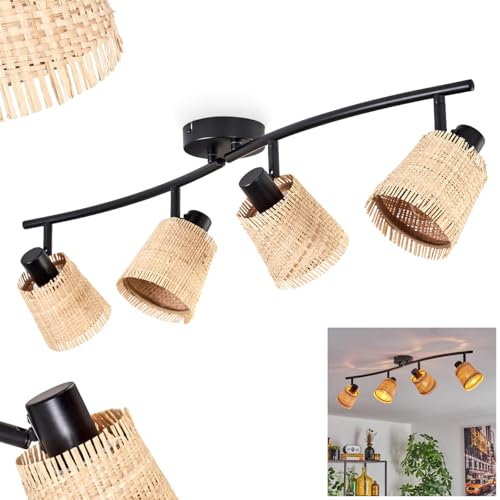 HOFSTEIN Ceiling Light Lindberg, Modern Ceiling lamp, Metal/Bast in Black/Natural, Adjustable spotlights, lamp in Scandinavian Design, 4 x E14, Bedroom, Kitchen, Dining Room, Living Room, Corridor