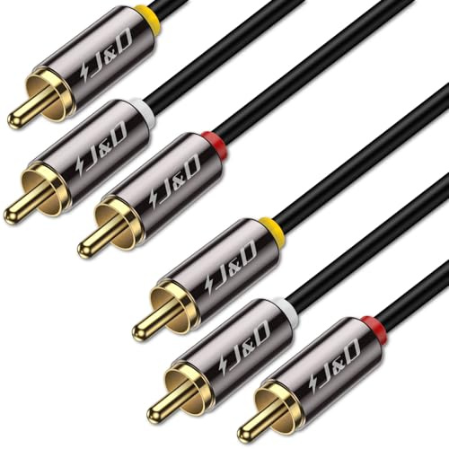 J&D Audio Video RCA Cable, Gold Plated 3 RCA Male to Male Stereo AV Cable - 21 Feet, Compatible with Set-Top Box, Speaker, Amplifier, DVD Player