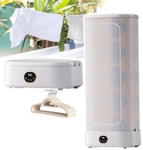 pedenencelia Portable Clothes Dryer,Heat Pump Dryers,Aluminum alloy bracket,0.5-4H timingr/2 Layer Design,Touch Screen Digital Display/With 10 Hanger-For Various Fabrics