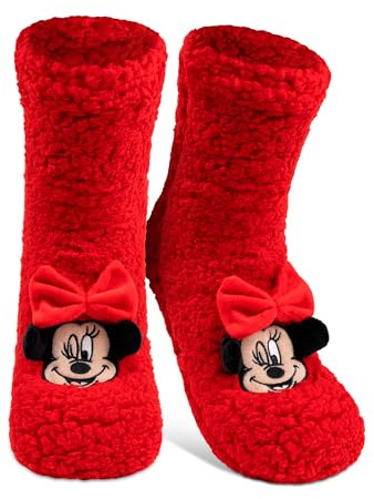 United Labels Disney Minnie Mouse Chaussettes douillettes pour femme Rouge Taille unique 38-43 Chaussettes antidérapantes moelleuses avec doublure Sherpa Chaussettes chaudes