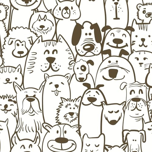 CiCiwind Papier Peint Autocollant 44CM x 3M Film Adhésif pour Meubles Rouleau Vinyle Impermeable Pour Chambre d'enfant Blanc Chien et Mouton Épaississement Film pour Meubles En