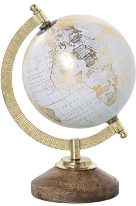GLOBO TERRÁQUEO ø12,5CM BLANCO/DORADO METAL/MADERA SOBREMESA_°12,5X22CM BASE:°10CM