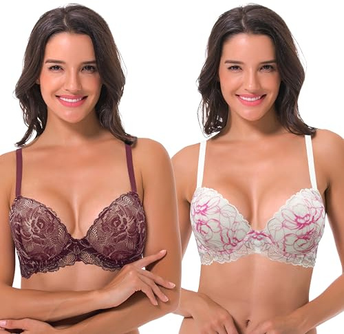 Curve Muse Soutien-Gorge à Armatures +1,5 Tasse | Push-up, Balconnet, Rembourré, Balconnet, Respirant, Bonnets moulés