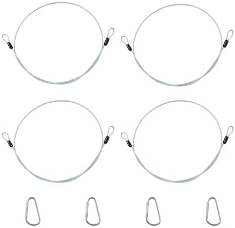 4 Pièces Câble de Sécurité, 100 cm avec Mousqueton, Cordelette Antivol en Acier Inoxydable 30 kg, Cable Acier pour Éclairage, Vélo, Corde de Fixation, Elingue Sécurisée, Chaine de Protection