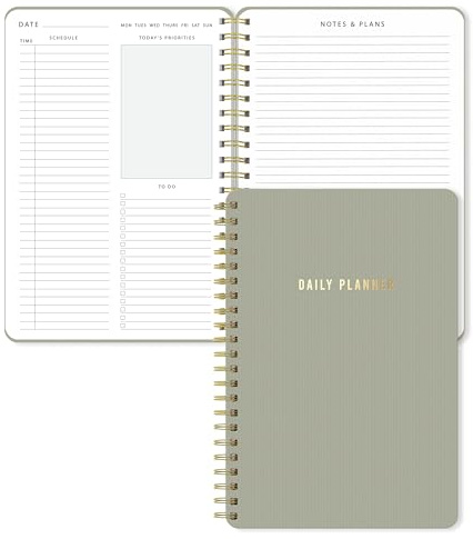 Sweetzer & Orange Daglig planeringskalender – Odaterad tvåsidig daglig layout med timschema, att göra-lista, prioriteringar och anteckningar – 16,5 cm x 24,1 cm spiralbunden produktivitetsorganisatör
