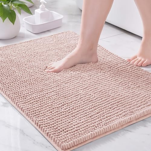 Exclusivo Mezcla Tapis de Bain en Chenille - Super Doux, Antidérapant et Absorbant, Séche Rapide et Lavable en Machine, pour Salle de Bain, Douche et Décoration Intérieure, 40 x 60 cm, Rose
