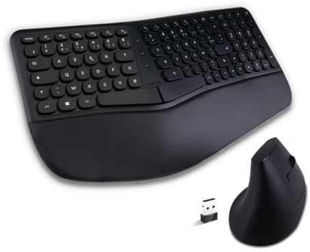 AD ADVANCE - Smartergo, Ensemble Clavier Souris sans Fil Ergonomique pour PC, Souris Verticale 57° Réglable 1600 DPI, Clavier AZERTY avec Repose-Poignets 112 Touches & 12 Raccourcis, 2.4 GHz, Noir