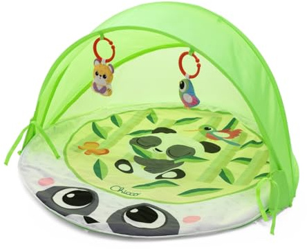Chicco Palestrina Magic Forest, Palestrina Neonato con Morbido Tappeto a Tema Panda, Tettuccio Pieghevole e Rimovibile, con Rete Traspirante, per Uso Interno ed Esterno, Giochi Neonato 0+ Mesi