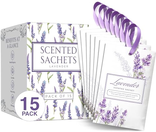 15 Pack Sachets for Drawers and Closets, Scented Sachets for Drawers, Closet Freshener Sachet for Drawers to Refresh Any Space, Sachet Bags, Scented Drawer Fresheners for Dresser, Lavender