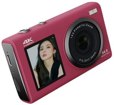 Cámara digital de pantalla 4K de 80 MP con enfoque automático y 30% de batería extendida para viajes, fotografía, estudiantes, adolescentes, viajeros, económica, cámara digital de doble pantalla
