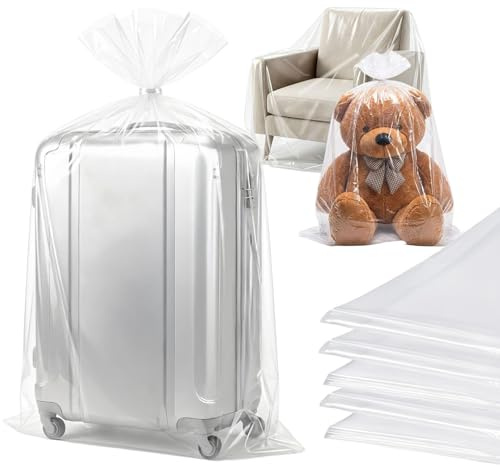 PUYUKO 5 Pcs Sac de Rangement en Plastique Transparent pour Grande Valise, 100×152 cm Grande Housse de Protection pour Peluche, Sachet de Déménagement XXL pour Vêtements, Couettes et Jouets