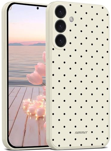 YANJIEER mobilskal för Samsung Galaxy A56 5G, söt prickigt mönster estetisk elegant design, ultraslimmat mjukt silikon TPU, stötsäkert skyddsskal för kvinnor tjejer Vit