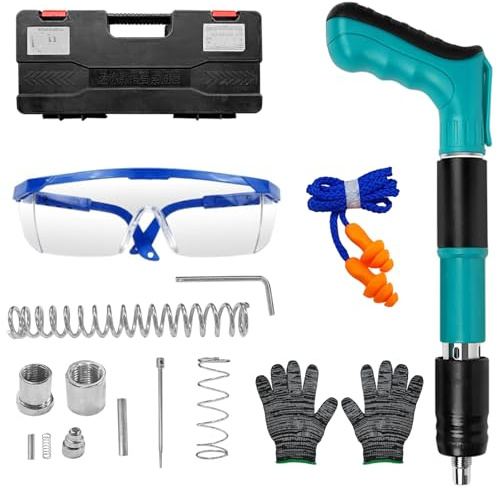 Aolawco Kit de pistola de clavos de hormigón, pistola de clavos manual de acero extraíble de 5 velocidades para techo/instalación de accesorios/ocultador de cables, clavos extraíbles y limpiables sin