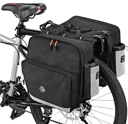 WOTOW Borsa da bici laterale - Borsa posteriore da 36L resistente all'acqua per portapacchi bici con strisce riflettenti e manici, borse da sella per bicicletta elettrica per ciclismo