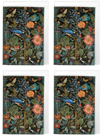 Artery8 Botanical Floral Bird Art Cards Multipack of 4 Nature & Butterflies Greeting Cards For Any Occasion, Blank Inside For Your Message, A6 Size 10 x 15 cms