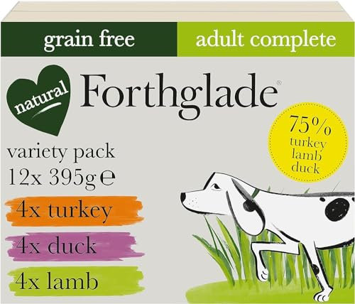 Forthglade Wet Dog Food Variety Pack (12 x 395g Trays) - Grain Free & Hypoallergenic Dog Food, Adult 1 Year+, Turkey, Lamb & Duck with Vegetables, Complete Stomach Sensitive Meals, Natural Ingredients