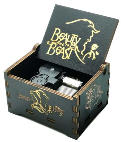 Beauty and the Beast Music Box, Wooden Hand Crank Beauty and the Beast Theme Music Box,18 Note Mechanism Antique Carved Wood Musical Box for Kids Friends