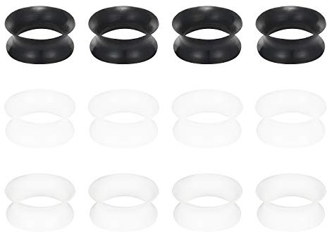 Cisyozi 12mm Silicone Gauges Tunnels Plugs Earrings Ultra Thin Plastic Ear Skin Flexible Flesh Clear Soft Tunnels Expander Stretching Gauges Earlets Gauges Kit Retainer 1/2inch Women Men white Black