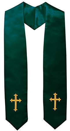 IvyRobes Adults Traditional Clergy Choir Stole with Embroidery Cross 60 Unisex Church Priest Costume Forest