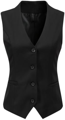 Foucome Women's Formal Regular Fitted Business Dress Suits Button Down Vest Waistcoat Black US M