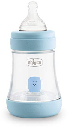 Chicco PERFECT 5 Anti-Kolik 240 ml Babyfläschchen, Baby Flasche für Neugeborene mit Mittlerem Fluss 2+ Monate mit Weichem Silikon-Sauger, 240 ml Biofunktionale Babyflasche mit Intui-Flow System, Blau 20223200000