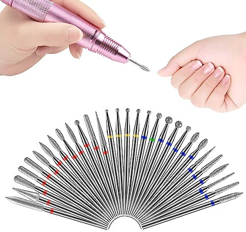 MWOOT 30 Piezas Fresas Torno Manicura Cabeza de Molienda, Brocas para Uñas Limpiador de Cutículas Cepillo de Taladro del Polvo para Quitar Acrílico o Gel