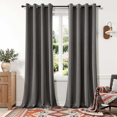 MIULEE Termisk mörkläggningsgardin vardagsrum öljetter set med 2 140 x 215 cm grå