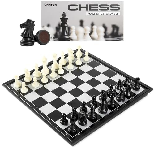 Snocyo Chess Set, Magnetic Folding Travel Chess Board with Pieces for Kids and Adults, Educational Board Games Gifts (Black/White)