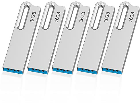 KOOTION 5 Pack 16 GB USB 3.0 Sticks Flash Drive Metal Thumb Drive with Keychain 16 GB Waterproof Jump Drive Memory Sticks for Computer/Laptop Storage Backup(5 Pack 16 GB 3.0, Silver)