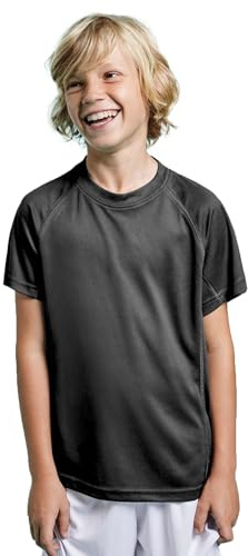 Camiseta Técnica Deporte Manga Corta para niños y niñas - Camiseta Deportiva Tejido Control Dry Flexible, Ligera y cómoda (12, Negro)