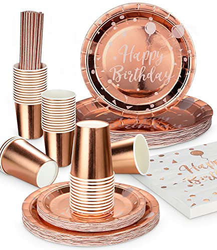 Geburtstag Party Geschir 125 Stk,25 Gäste Regenbogen Partygeschirr Set Pappteller Kindergeburtstag Set Happy Birthday Partygeschirr Dazu gehören Teller,Tasse,Servietten für Baby Shower Hochzeit Party