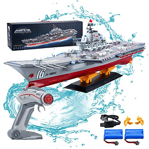 YGWXYYZJ 2023 2.4G Remote Control Boat 27 Inch Remote Controlled Warship Battleship 30km/h 4WD 2.4G Rc Controlled Ship on Water Lakes Pools Exhibits Models with 2 Rechargeable (68 * 19 * 18cm)