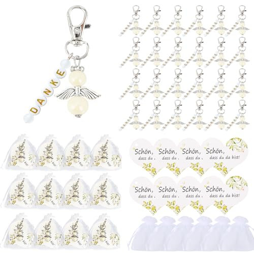 Schutzengel Anhänger 24 Stück, Kleine Gastgeschenke mit Organzasäckchen Kraftpapier Glücksbringer Geschenk für Hochzeit, Taufe, Dankeschön, Kommunion, Konfirmation, Geburtstag, Silvester, Weihnachten