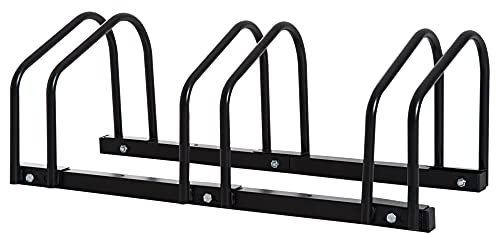 HOMCOM Rastrelliere 3 biciclette portabiciclette da 65 mm da pavimento o da parete per mountain bike bambini BMX 76 x 33 x 27 cm acciaio nero