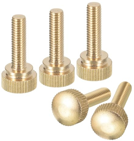 uxcell M6x20mm Knurled Thumb Screws, 5pcs Brass Knurled Thumb Screws Bolts with Shoulder Grip Knobs Fasteners, Brass Tone