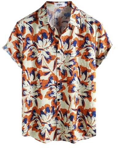 VATPAVE Mens Short Sleeve Button Down Shirts Summer Shirt 3XL KhakiOrange