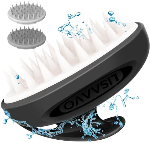 Lisaavo 3-in-1 Kopfhautmassagegerät für Haarwachstum & Kopfentspannung - Weiche Silikonborsten Shampoo-Bürste, ergonomisches Design für Frauen, Männer & Tierhaarbürste (Schwarz)