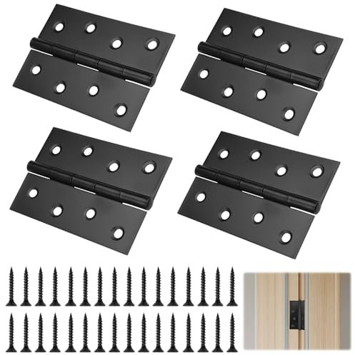 4 bisagras plegables de 100 mm x 70 mm, negro de acero inoxidable, bisagras traseras plegables de acero inoxidable, para puertas, ventanas, armarios con 32 tornillos