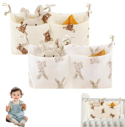 Borsa Appendere per Lettino,2 Pezzi Organizer per Cameretta dei Bambini,Tasche Portaoggetti Letto mit Motivi animali,Portaoggetti Tasca da Appendere per Letto Usato per Riporre Pannolini Giocattoli