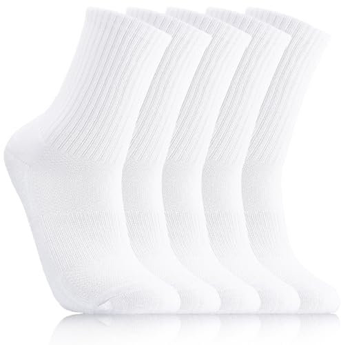 Utensilsto 5 Paare Tennissocken für Herren Damen, Baumwolle Atmungaktive Gepolsterte Sportsocken Tennissocken Laufsocken Wandersocken für Herren & Damen 38-42, Weiß
