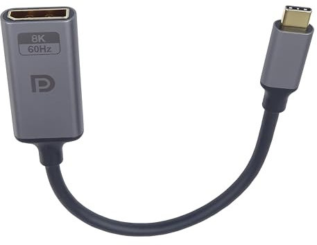 PremiumCord Adattatore da USB-C A Displayport 8K M/F, DP 1.4, UHD 8K 4320p 60Hz, 4K 2160p 144Hz, HDR10, HDCP 2.2, 32,4 Gbps, Alloggiamento In Alluminio, Grigio Siderale, 20 cm